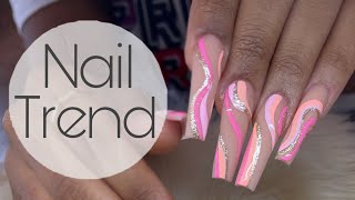 Watch Me Work: Long Acrylic Full Set Application | Pink Swirl Nail Art Tutorial