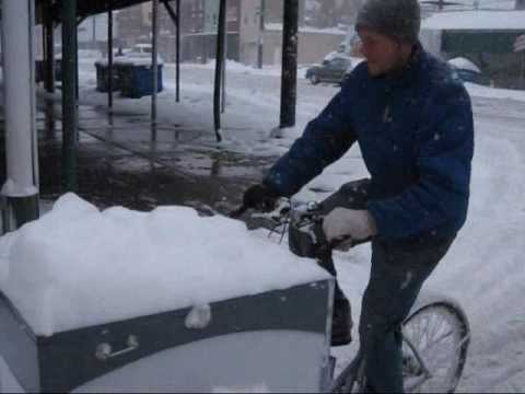 Nate and Stephen riding Haley Trikes in snow