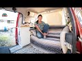 Solo female vanlife in ford connect micro home  roomy daytime setup