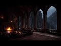 Best Cozy Winter Castle Night – Snowstorm Winds &amp; Crackling Fire for Deep Sleep