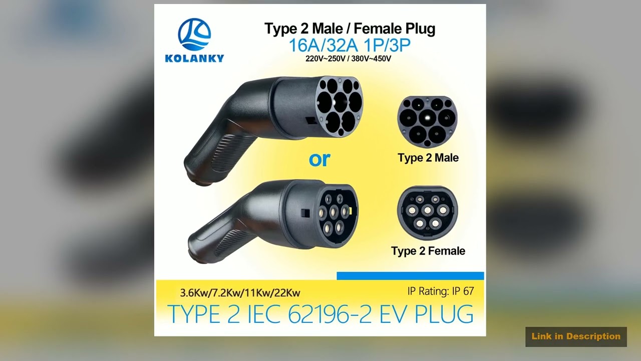1632A 36721122KW Type 2 EV Charger Plug Adaptor IEC 62169 MaleFemale For Charging Station And