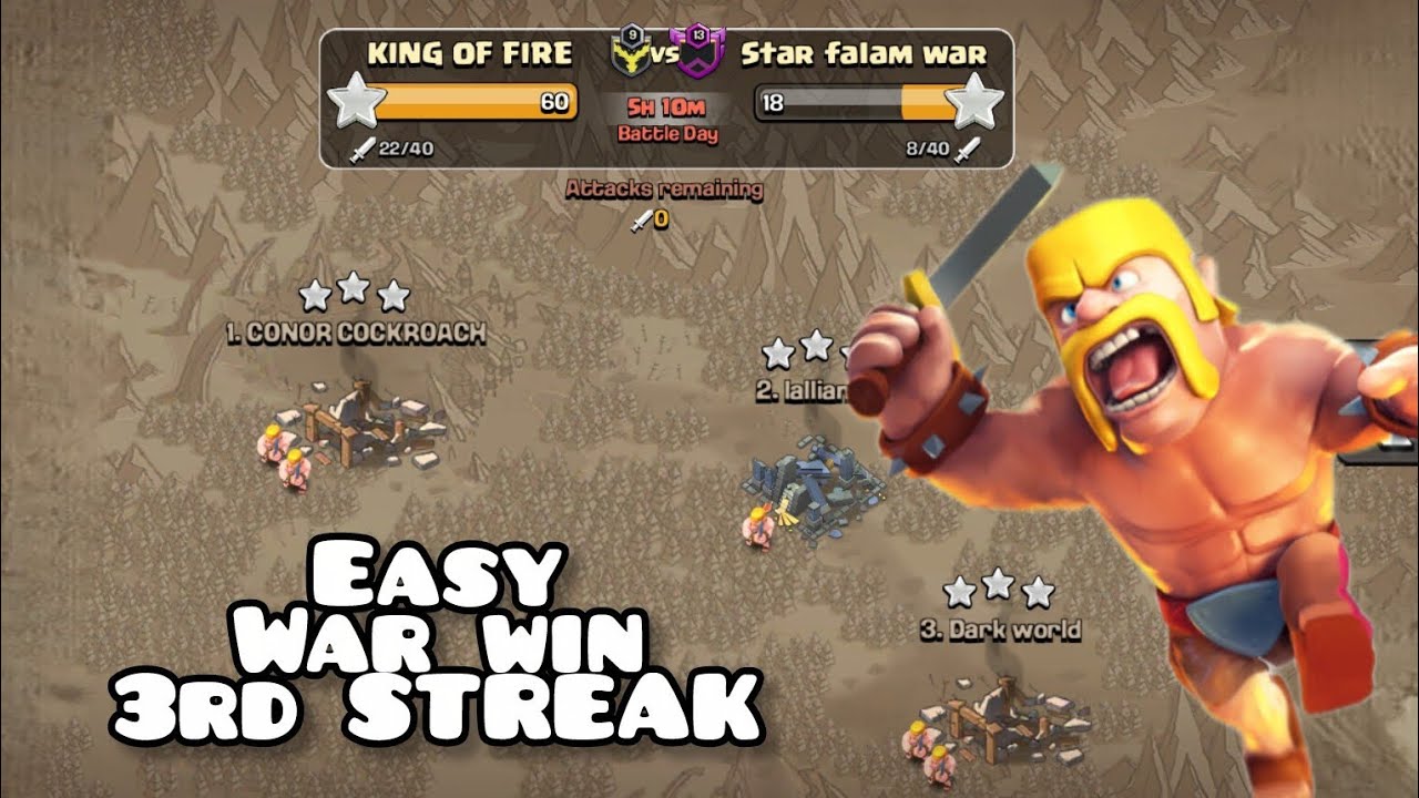 EASY WAR WIN || DAY 3 STREAK OF WAR WIN || CLASH OF CLAN ||