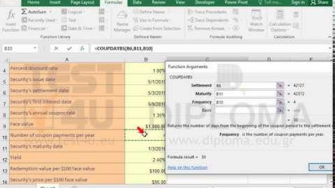 Use the COUPDAYBS function to alculate the days of a coupon period until its settlement date