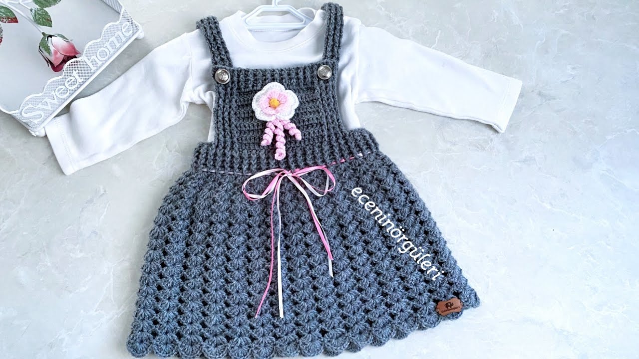 Вязаное крючком платье на бретелях / Платье для садовника / Для детей 1-2 лет