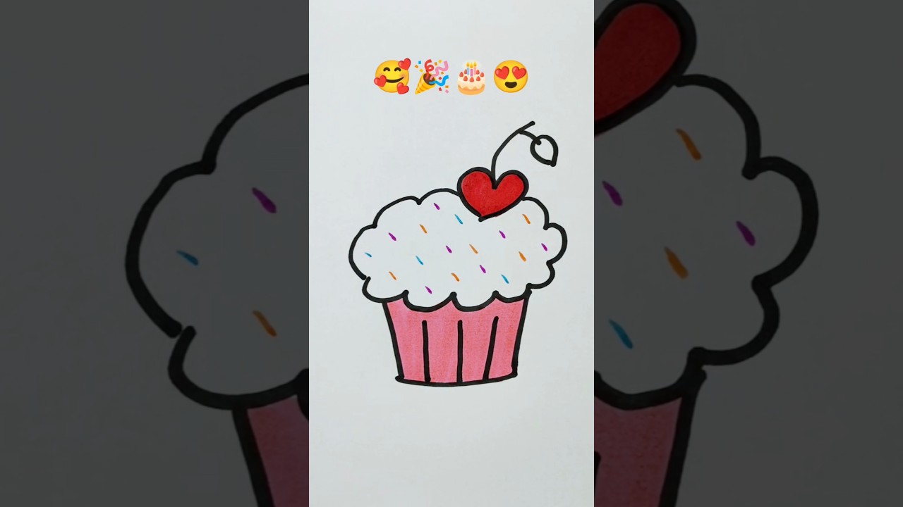 Easy cake drawing 🧁🎉❤️🥰🎂| How To Draw A Cake Drawing | Cup cake drawing 