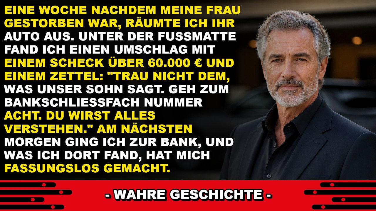 Ich stand in Ingrids Garage, den Staubsauger in der Hand, sieben Tage nach ihrer Beerdigung, als ich unter der hinteren Fußmatte etwas Steifes spürte. Ein brauner Umschlag, mit grauem Klebeband am...