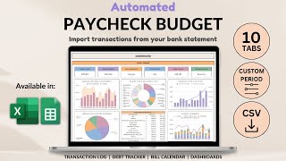 Automated Paycheck Budget Tutorial - Import transaction from CSV - Debt tracker - Track your payment