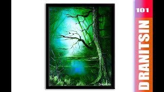 How to paint deep green forest with a hidden lake, big tree and a shining light, 101