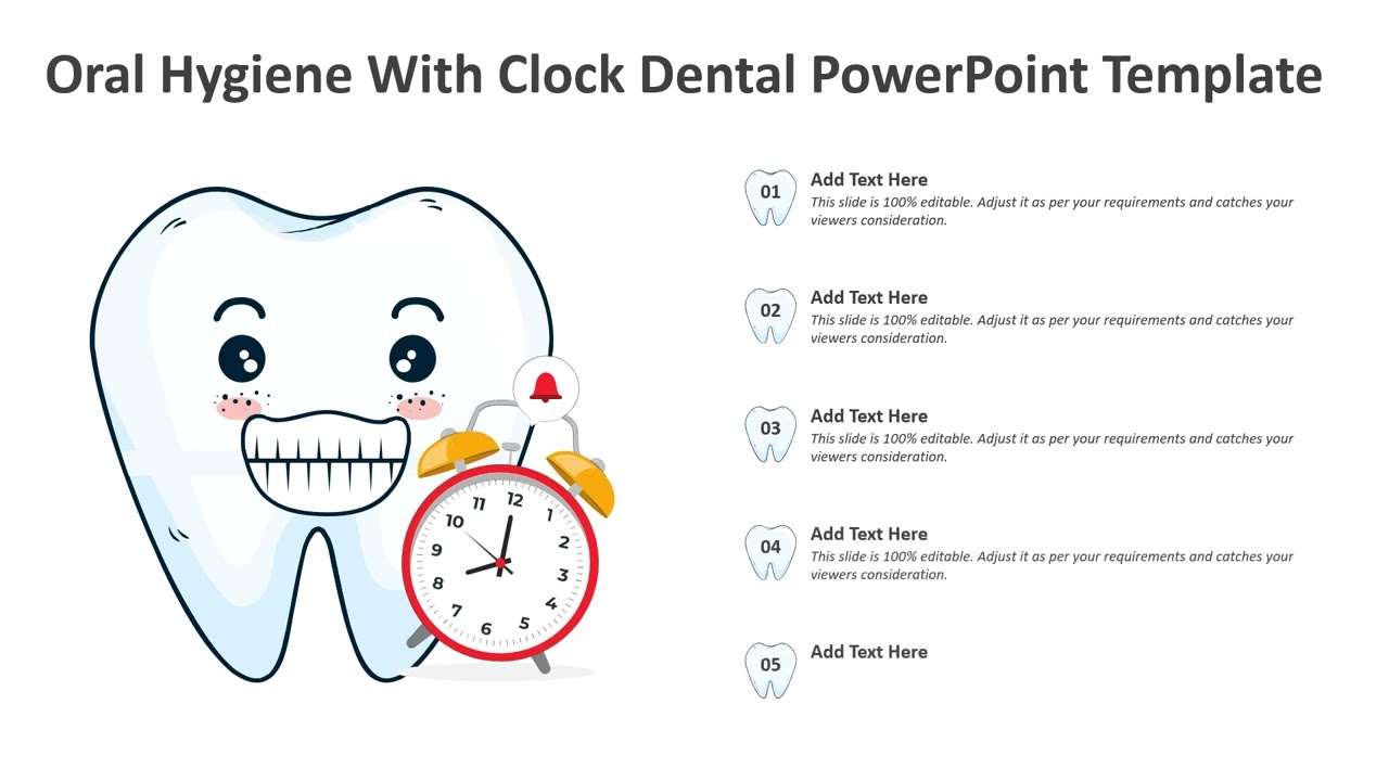 Oral Hygiene With Clock Dental PowerPoint Template | Kridha Graphics