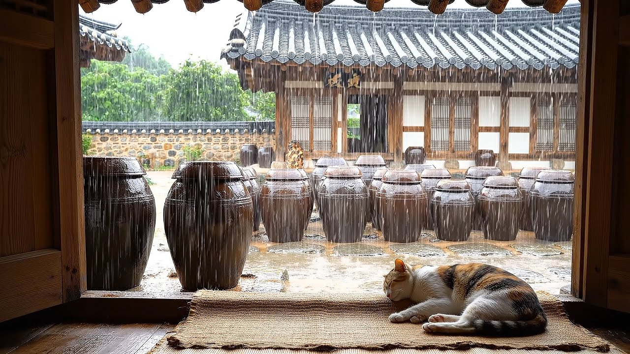 🌧️5분 후 깊은 잠에 빠져드는 삼색 고양이와 함께. 한옥 마당에 내리는 빗소리 | 6시간 ASMR