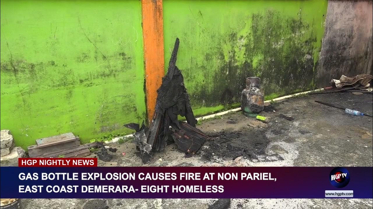 GAS BOTTLE EXPLOSION CAUSES FIRE AT NONPARIEL, EAST COAST DEMERARA