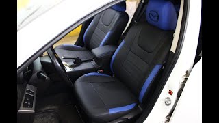 Чехлы на Mazda 3 (BL) хетчбек серии "Premium" - синяя строчка