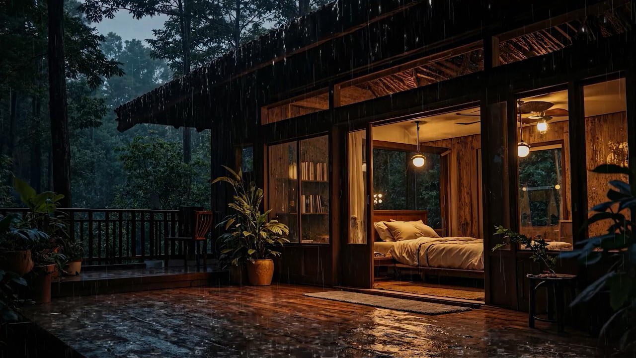 Heavy Rainstorm in the Woods from a Cozy Room | Peaceful Rest • Calm Mind • Sleep Deep
