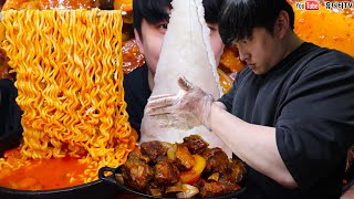 (피지컬 physical 180cm 119kg 밥 쌓는 모습) 부대찌개 &amp; 매운돼지갈비찜 &amp; 밥 적당히 먹방 MOUNTAIN RICE &amp; SPICY GALBIJJIM MUKBANG