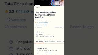 TCS walk in drive for java developer who has minimum 4y experience in Java dev #tcsjobs  #javajobs