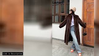 Lautaro Winter Long Brown Thick Warm Soft Faux Mink Fur Coat Women Puff Sleeve Elegant Luxury Chic F screenshot 5
