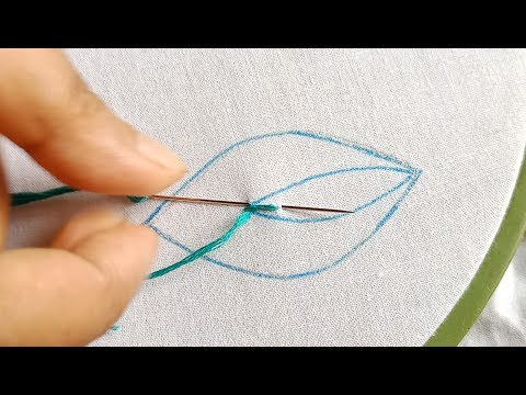 Hand Embroidey Kashmiri stitch leaf design tutorial | easy leaf doodle embroidery for beginners 🌿🌿