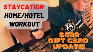 Staycation Hotel Room workout with the BELLS OF STEEL FABRIC RESISTANCE BANDS