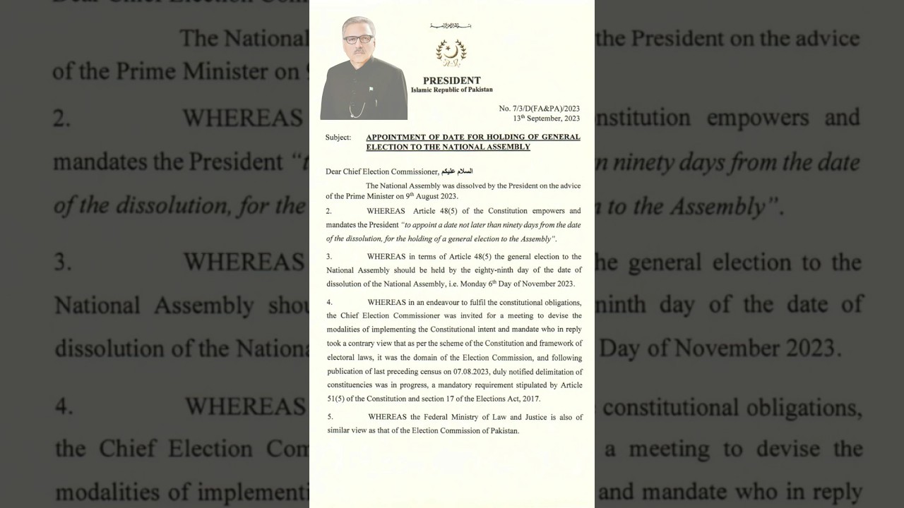 Elections should be on November 6th - Arif Alvi 