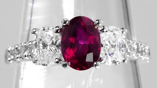 UNHEATED Red Ruby and Diamond 3 Stone Engagement Ring CERTIFIED 14k White Gold 2.05 tcw Natural GEM Net Worth