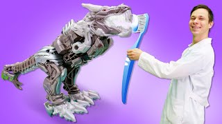 Динобот не знает как чистить зубы? Игры с трансформерами в видео для мальчиков про игрушки