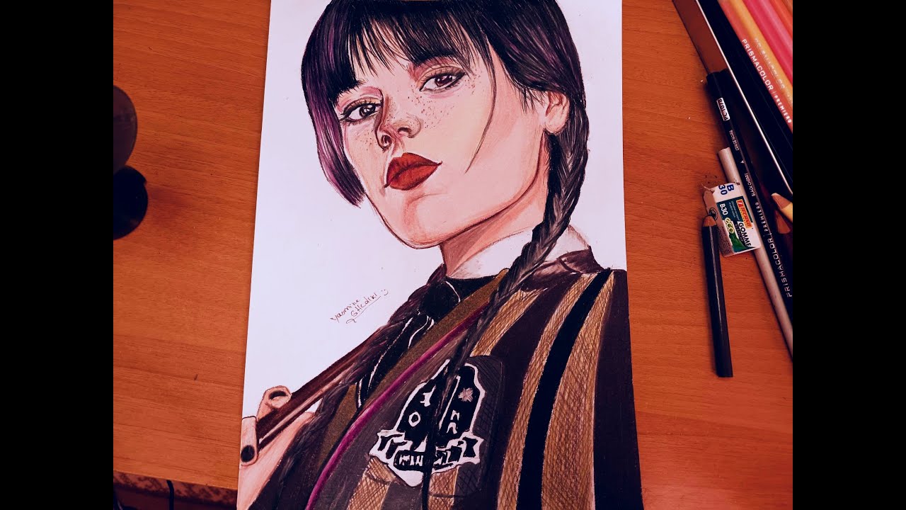 Drawing WEDNESDAY ADDAMS | JENNA ORTEGA - YouTube