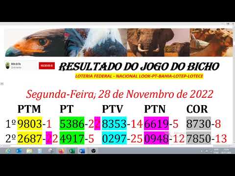 RESULTADO DO JOGO DO BICHO 28/11/2022 NACIONAL-LOOK-RIO-BAHIA-LOTEP-PARATODOS