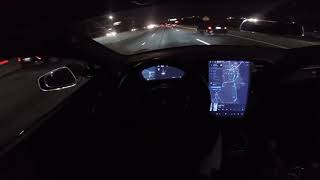 Tesla Version 9 Autopilot - Driving by Navigation At Night