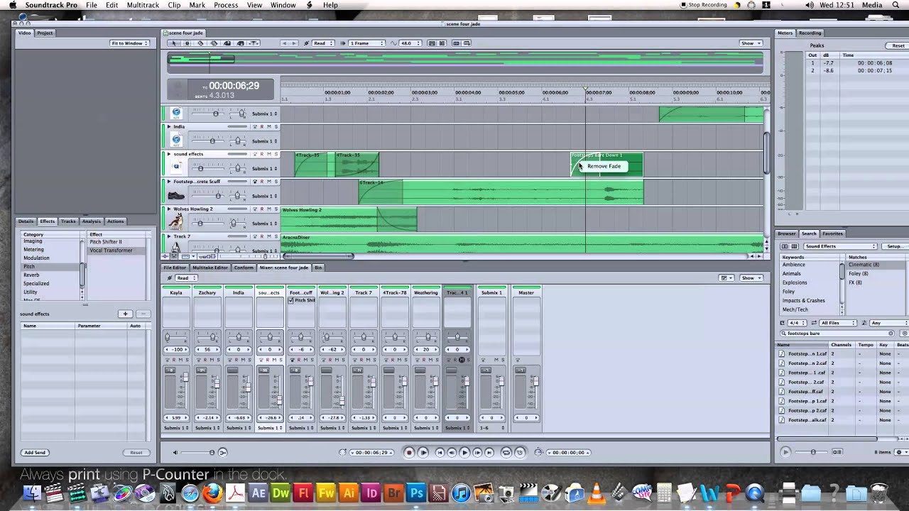 Editing and sound effects soundtrack pro: fade in and outs.