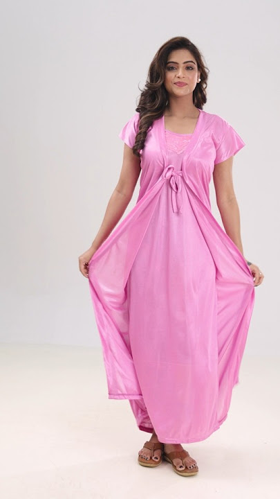 Womens Satin Nightgown And Robe Set – Pink Color #nightwear #nightsuitset #sleepwear #nightwears