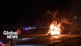 2 dead after multi-vehicle fiery crash on Hwy 401 near Pickering, Ont.