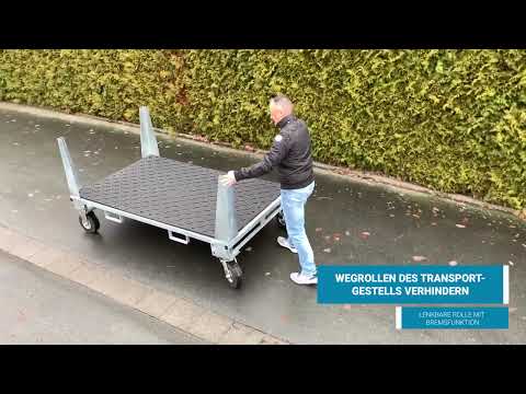 Fahrplattenbox mit Radsatz zum Transport von Fahrplatten ohne Radlader oder Gabelstapler