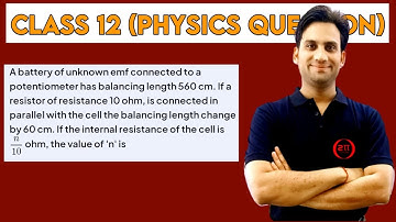 A battery of unknown emf connected to a potentiometer has balancing length 560 cm. If a resistor of