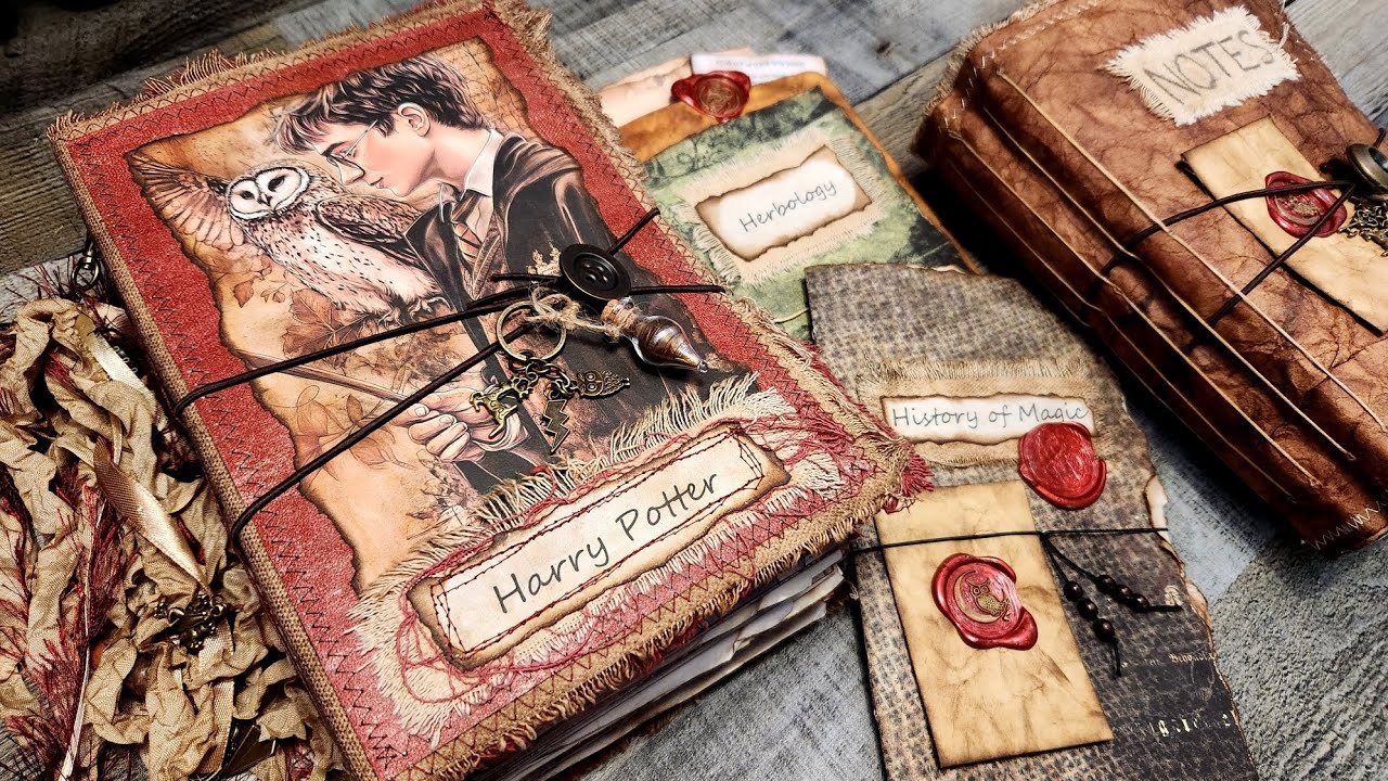 Harry Potter Wizard Junk Journal Flip Through Gryffindor Vintage Grungy Chunky Liquid Luck Hedwig