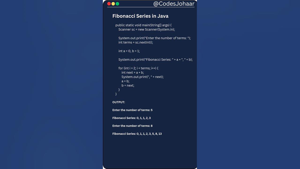 Fibonacci Series in JAVA #java #javatutorial #beginners #programming # ...