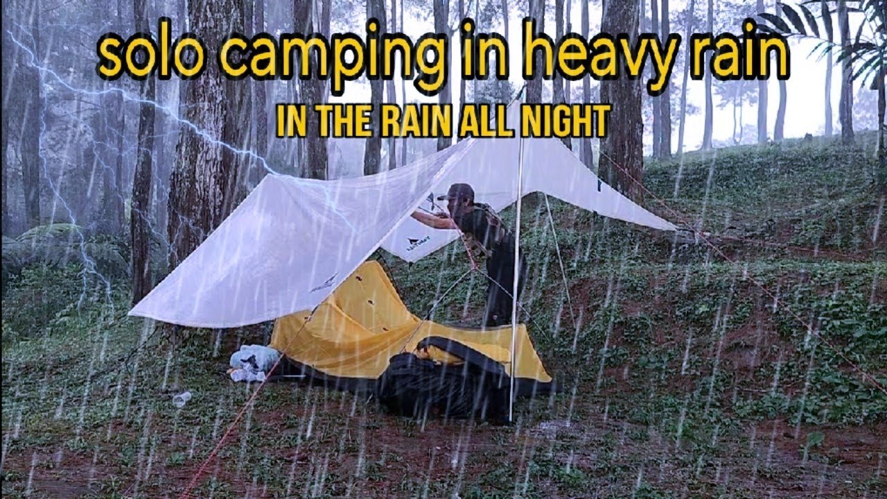 SOLO CAMPING IN HEAVY RAIN‼️IN THE RAIN ALL NIGHT, RAIN SOUND RELAXING ...