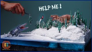 Giganotosaurus vs Mosasaurus and the Skier Diorama / Thalassophobia / Polymer Clay / Resin Art