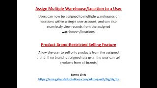 Assign multiple warehouses within a single user feature || Product Brand-Restricted Selling Feature