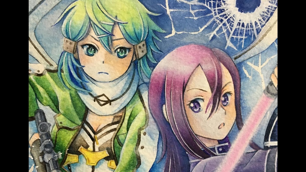 Watercolor Painting Sao Kirito Shinon ソードアートオンライン 水彩イラストメイキング Youtube