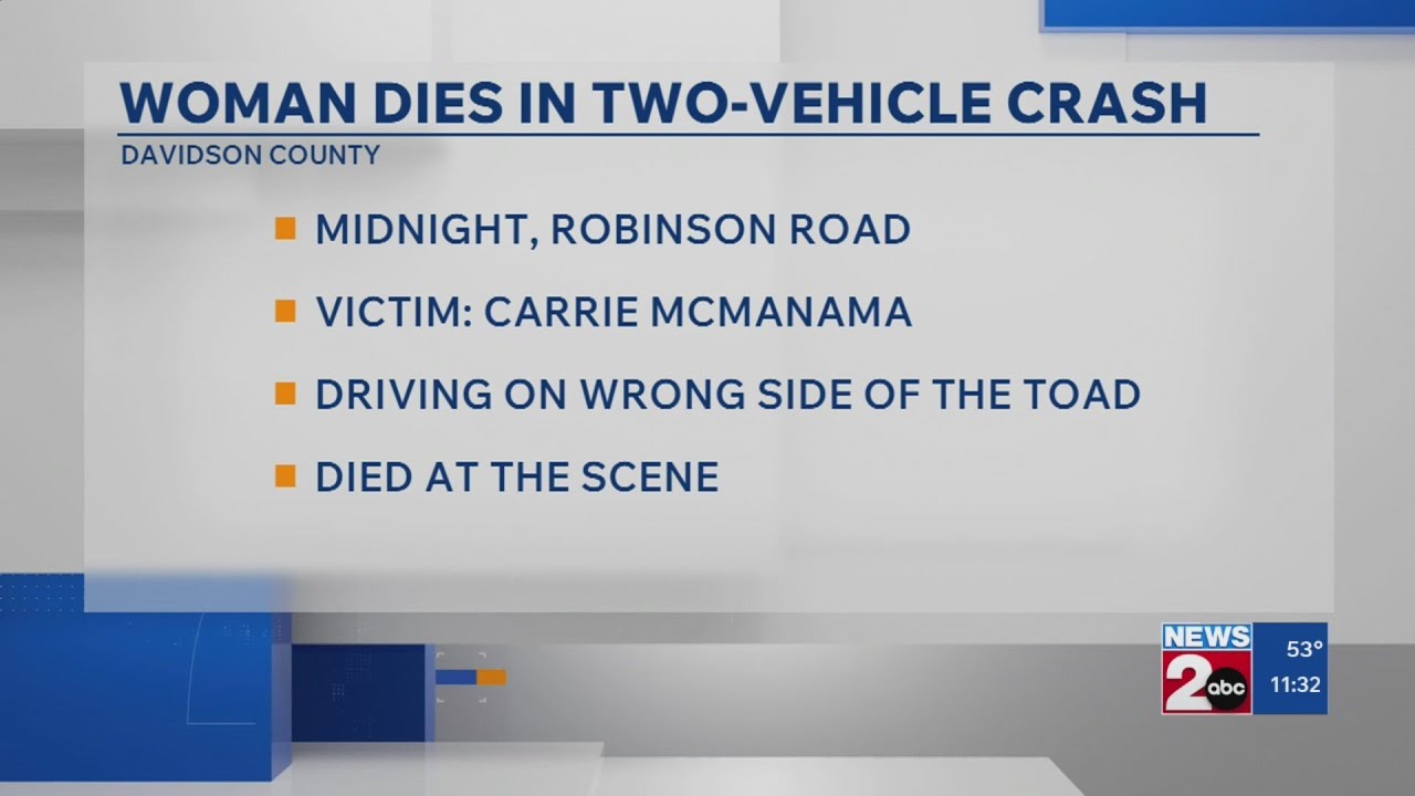 Woman killed in wrong-way crash on Old Hickory Boulevard - YouTube