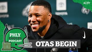 OTAs begin for the Philadelphia Eagles as Saquon Barkley, other newcomers suit up for first time.