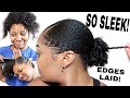 SLEEK LOW PUFF & LAID EDGES on Transitioning Hair! (easy method that works)