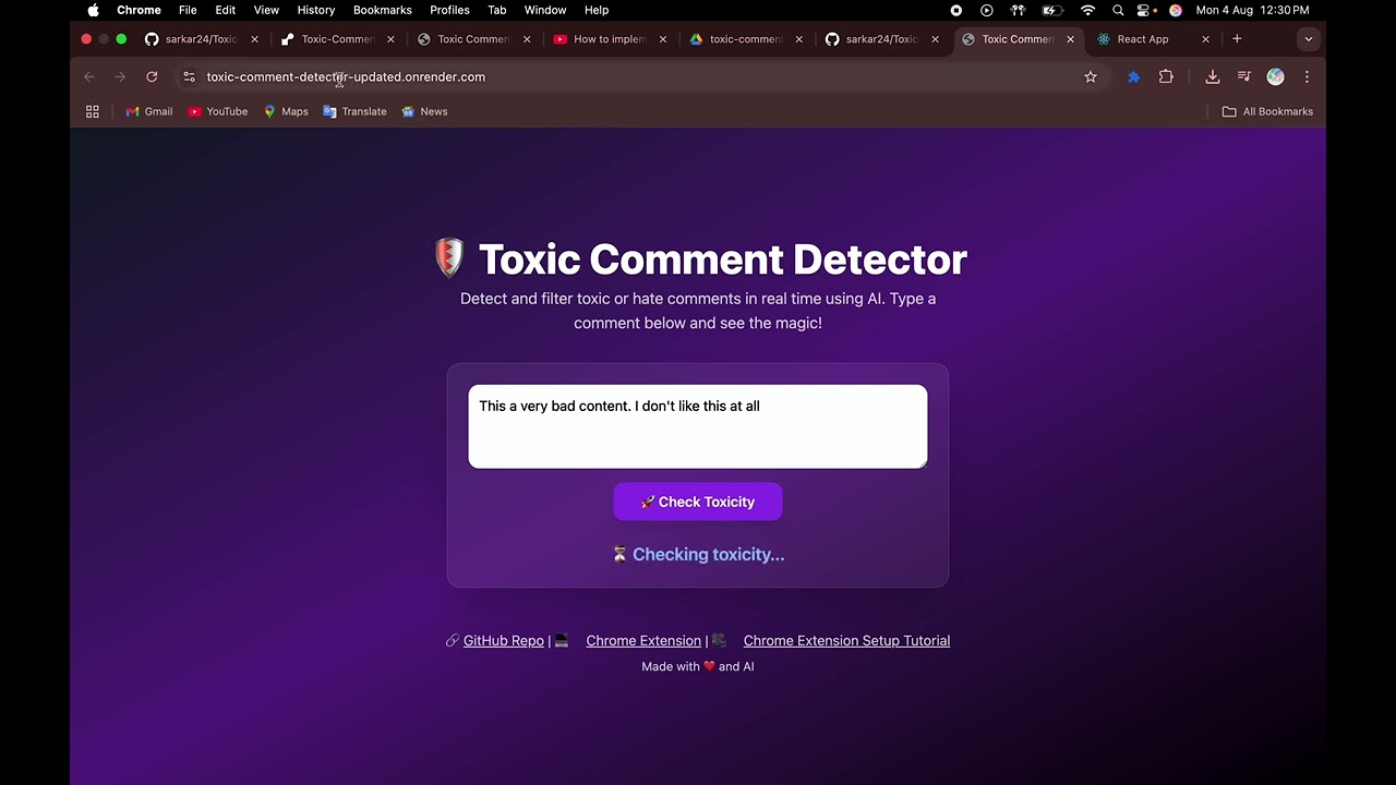 Toxic Comment Detector Project | AI/ML Model | B.Tech | Final Year | Engineering