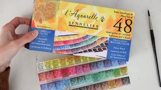 UNBOXING AND SWATCHING WATERCOLORS! Sennelier l'Aquarelle 48 Set
