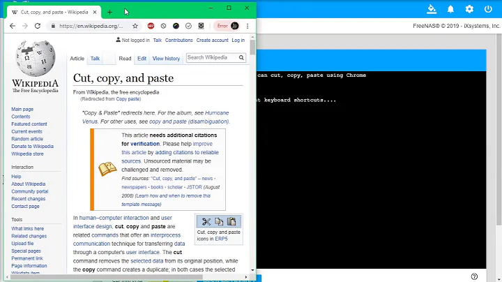 FreeNAS 11.2 - cut/copy/paste with the web-shell/console/terminal: 2 diff ways (Chrome, CUA keys)