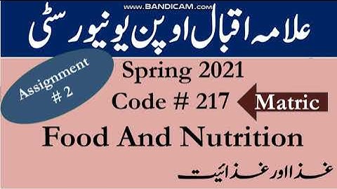 AIOU Code 217 Solved Assignment No.2 Spring  2021 || Food & Nutrition