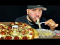 Margarita Pizza + fettuccini alfredo Mukbang