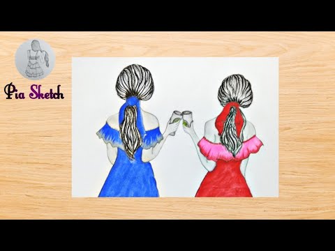 Best friends pencil Sketch Tutorial || How To Draw Two Friends Drinking