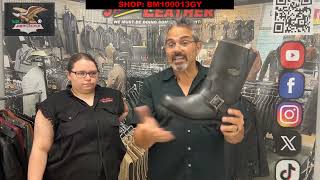 Men's Antiqued Gray Engineer Leather Biker Boots #BM100013GY