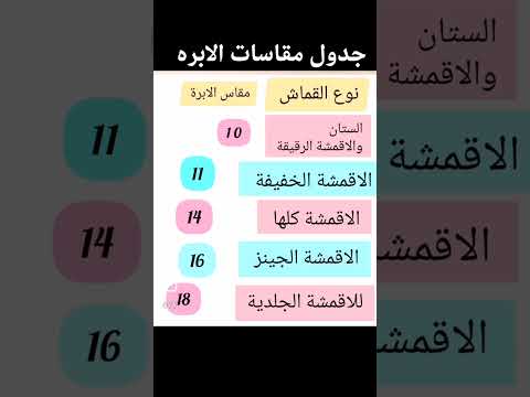 جدول مقاسات الابره حسب نوع القماش
